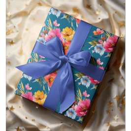 Papel De Presente Padrão de Flores em Aquarela | Floral Moderno e Br