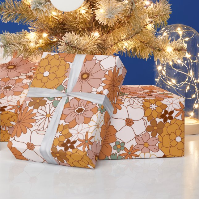 Papel De Presente Padrão de Flores Groovy Boho 70s (Feriados)