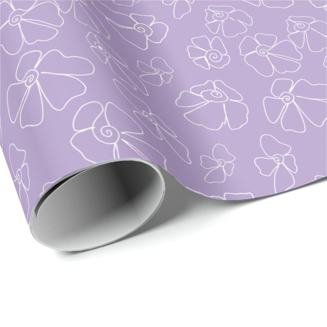 Papel De Presente Padrão de flores Lavanda (Ponta do rolo)