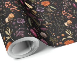 Papel De Presente Padrão de Flores Prensadas Vintage Botânico Boho