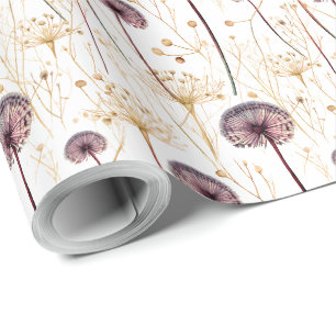 Papel De Presente Padrão de Flores Prensadas Vintage Botânico Boho