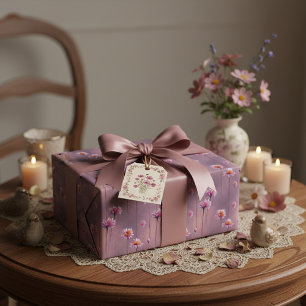 Papel De Presente Padrão de flores rosa e laranja