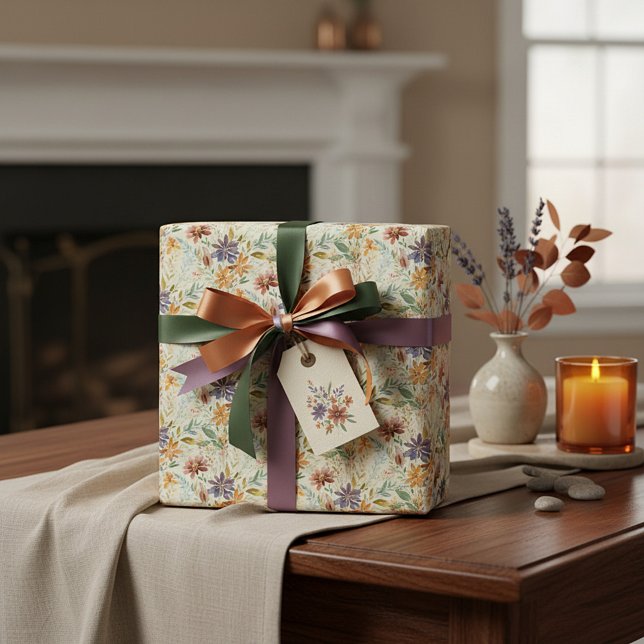 Papel De Presente Padrão de flores silvestres de outono (Criador carregado)