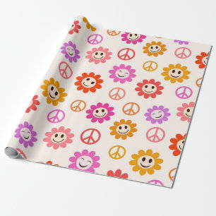 Papel De Presente Padrão de Flores Sorridente Feliz com sinais de pa