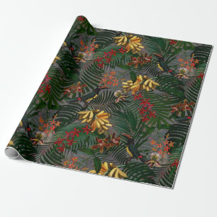 Papel De Presente Padrão de flores tropicais antigas e de selva de a