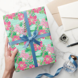 Papel De Presente Padrão de Flores Tropicais na Praia de Preppy Palm