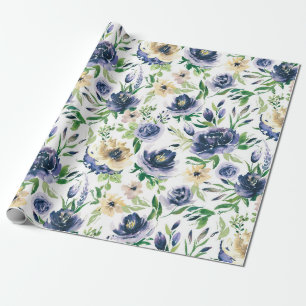 Papel De Presente Padrão de flores violeta-azul em aquarelas