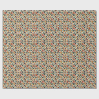 Papel De Presente Padrão de Floresta de Arte Popular Abstrata e Árvo