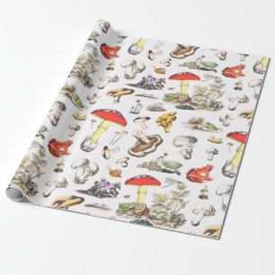 Papel De Presente Padrão de Floresta de Caracóis de Sapo de Cogumelo