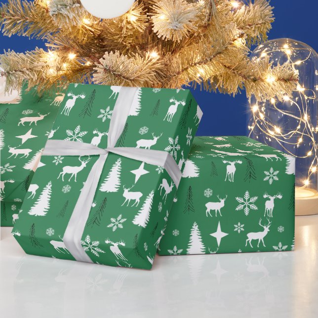 Papel De Presente Padrão de Floresta de Veado Branco Moderno (Feriados)