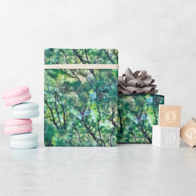 Papel De Presente Padrão de Floresta Verde de Aquarela (Chá de bebê)