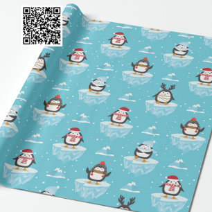 Papel De Presente Padrão De Fluxo De Gelo De Pinguim De Natal