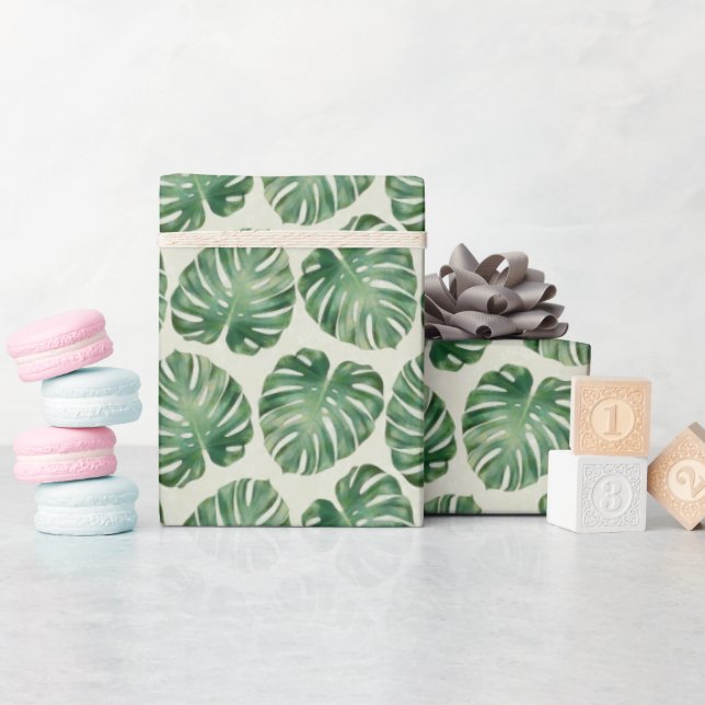 Papel De Presente Padrão de Folga Tropical Verde (Chá de bebê)