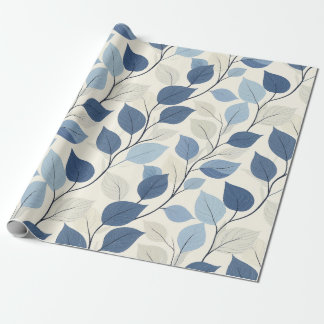Papel De Presente Padrão de Folha Azul e bege de Pastel Suave