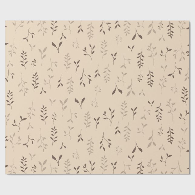 Papel De Presente Padrão de Folha Boho Bege Marrom Quente (Aberto)