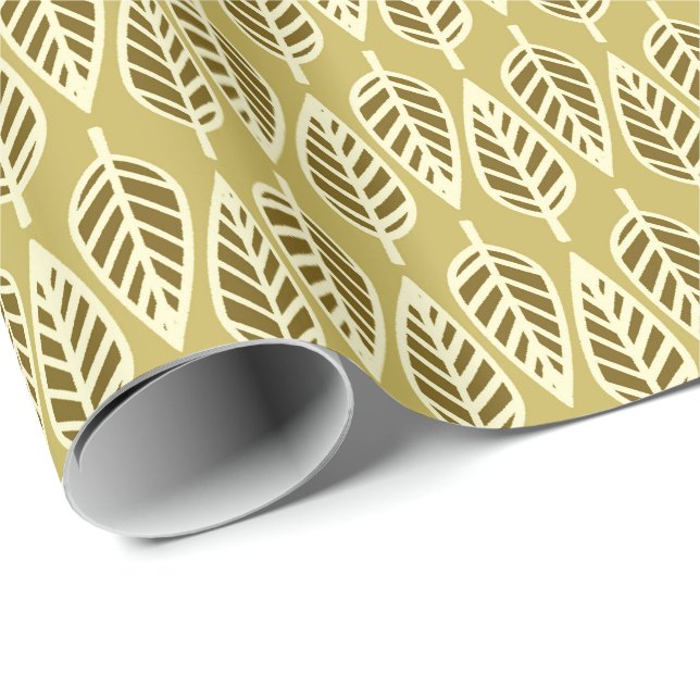 Papel De Presente Padrão de folha de faia - Bege camelo e marrom (Ponta do rolo)