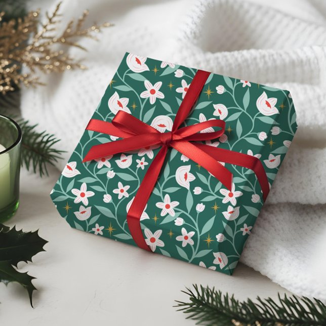 Papel De Presente Padrão de Folha de Flor Botânica Estável (Stary Botanical Floral Blossom Vine Leaf Pattern Wrapping Paper)