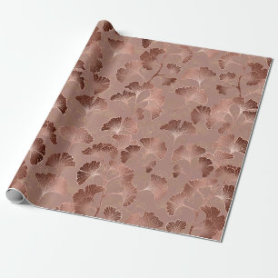 Papel De Presente Padrão de Folha de Ginkgo Rosa Moderno Luxuoso