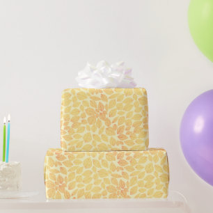 Papel De Presente Padrão de Folha Laranja Amarela em Fundo Pastel