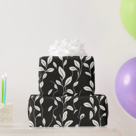 Papel De Presente Padrão de Folha Minimalista em Preto