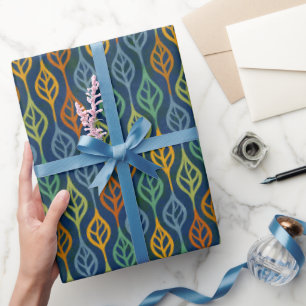 Papel De Presente Padrão de Folha Verde Azul Laranja Verde Folha de