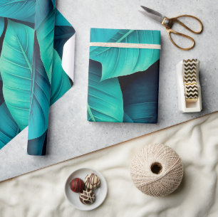 Papel De Presente Padrão de Folhagem de Banana Verde com Aquarela