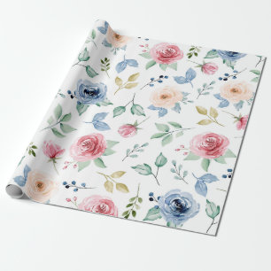 Papel De Presente Padrão de Folhagem de Flores Delicadas por Aquarel