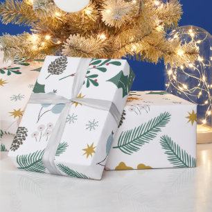 Papel De Presente Padrão de Folhagem de Natal Super Dimensionado Mod
