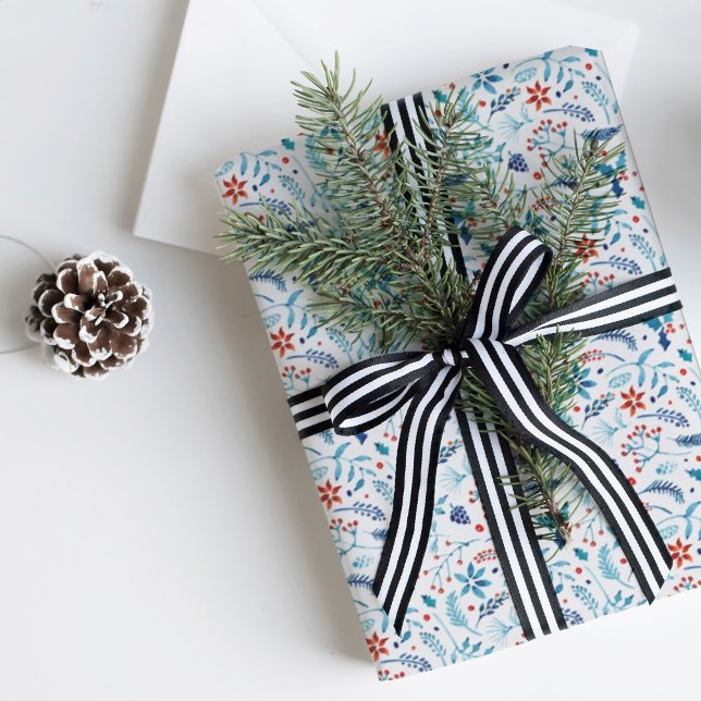 Papel De Presente Padrão de Folhagem de Vaqueta Holly da Watercolor  (Criador carregado)