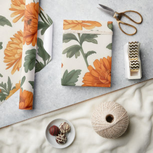 Papel De Presente Padrão de Folhagem Dourado Laranja do Autumn Marig