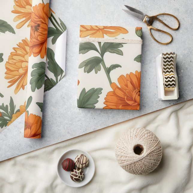 Papel De Presente Padrão de Folhagem Dourado Laranja do Autumn Marig (Artesanato)