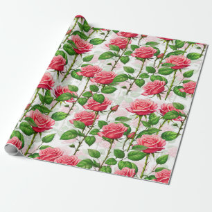 Papel De Presente Padrão de Folhagem Floral do Flor rosa
