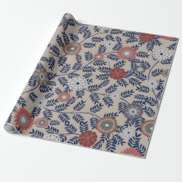 Papel De Presente Padrão de folhagem impressionante em azul-esverdea