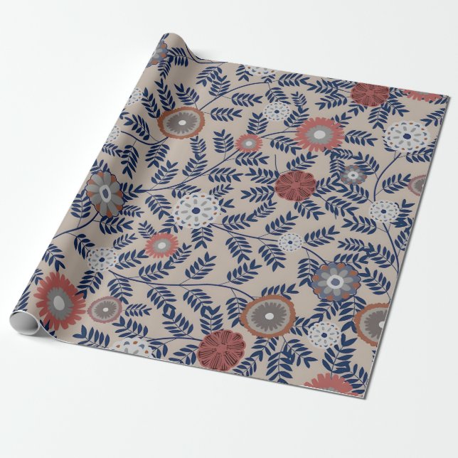 Papel De Presente Padrão de folhagem impressionante em azul-esverdea (Desenrolado)