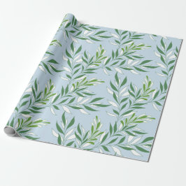 Papel De Presente Padrão de Folhagem Verde Folhas Elegantes Verde Az