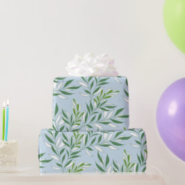 Papel De Presente Padrão de Folhagem Verdejante Elegante Verde Azul 