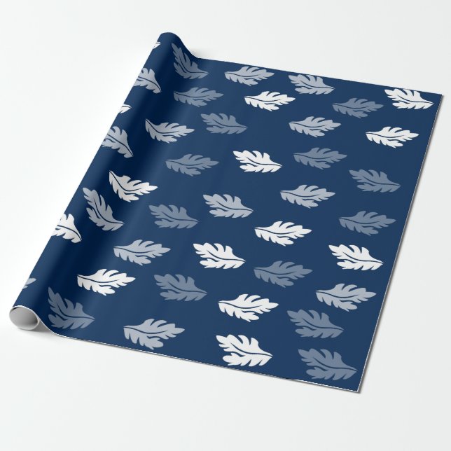 Papel De Presente Padrão de Folhas Antigas Azul marinho (Desenrolado)