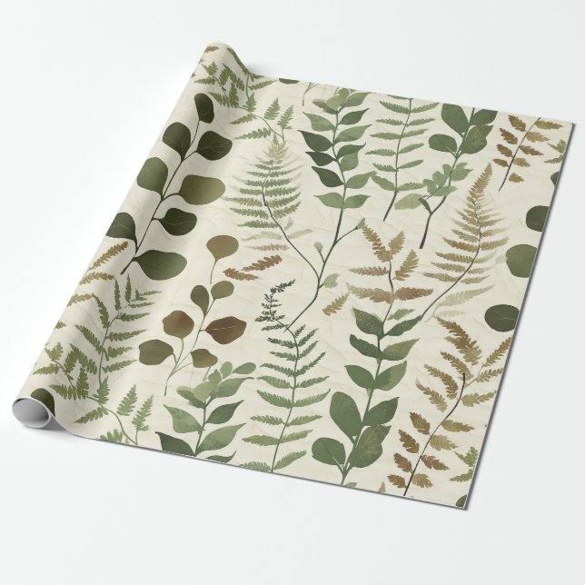 Papel De Presente Padrão de Folhas Botânicas Prensadas – Impressão d (Desenrolado)