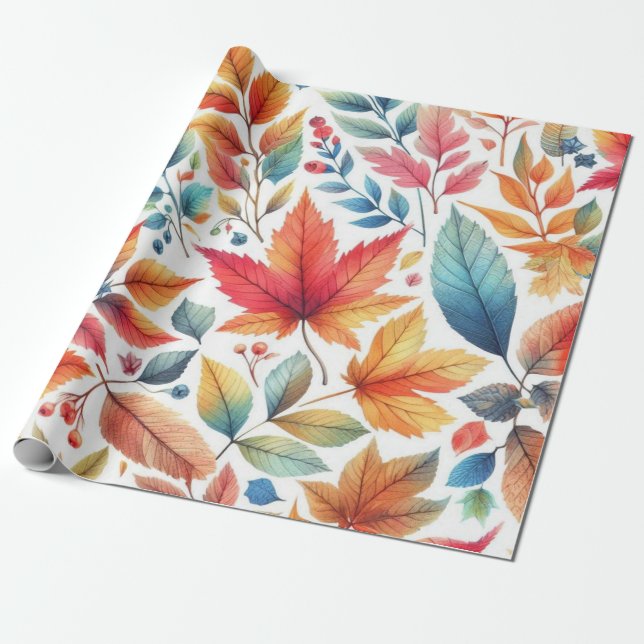 Papel De Presente Padrão de Folhas Coloridas de Outono  (Desenrolado)