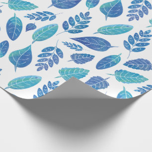 Papel De Presente Padrão de Folhas de Aquarela Azul