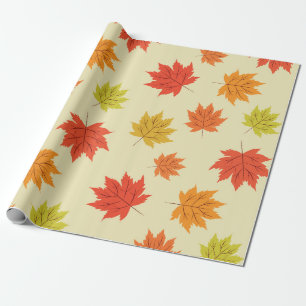 Papel De Presente Padrão de Folhas de Bordo Outonais Coloridas
