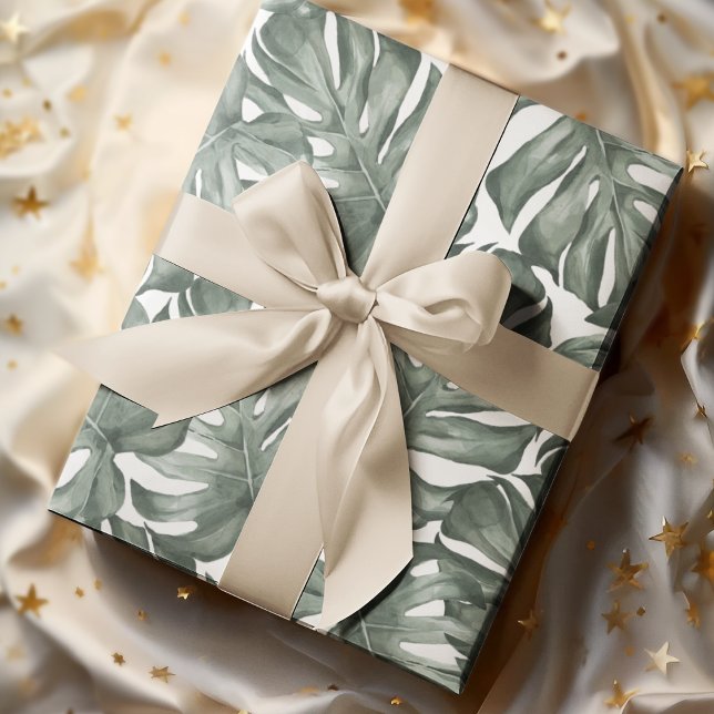 Papel De Presente Padrão de Folhas de Oásis Moderna de Aquarela Trop (Criador carregado)