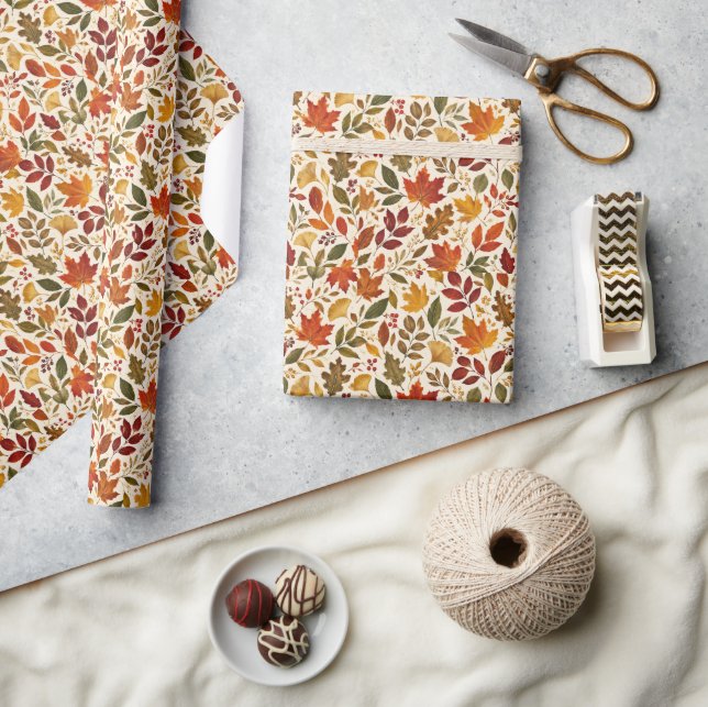 Papel De Presente Padrão de Folhas de Outono (Artesanato)