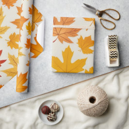 Papel De Presente Padrão de Folhas de Outono Amarelo Rustico Laranja