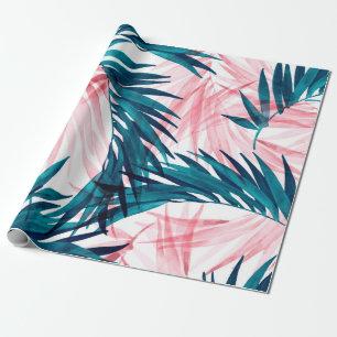 Papel De Presente Padrão de folhas de palma verde e rosa