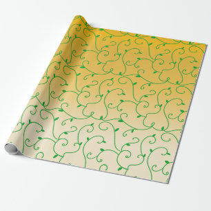 Papel De Presente Padrão de Folhas de Vinha Verde Dourada