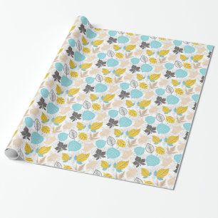 Papel De Presente Padrão de Folhas do outono Whimsical Azul e amar