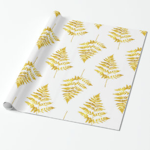 Papel De Presente Padrão de Folhas Douradas do Fern