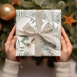 Papel De Presente Padrão de Folhas e Flores de Aquarela Tropical