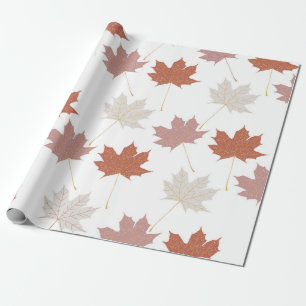 Papel De Presente Padrão de Folhas Florais de Outono Vermelho Marrom